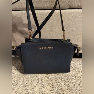 Michael Kors Blue Leather Mini Selma Crossbody Bag